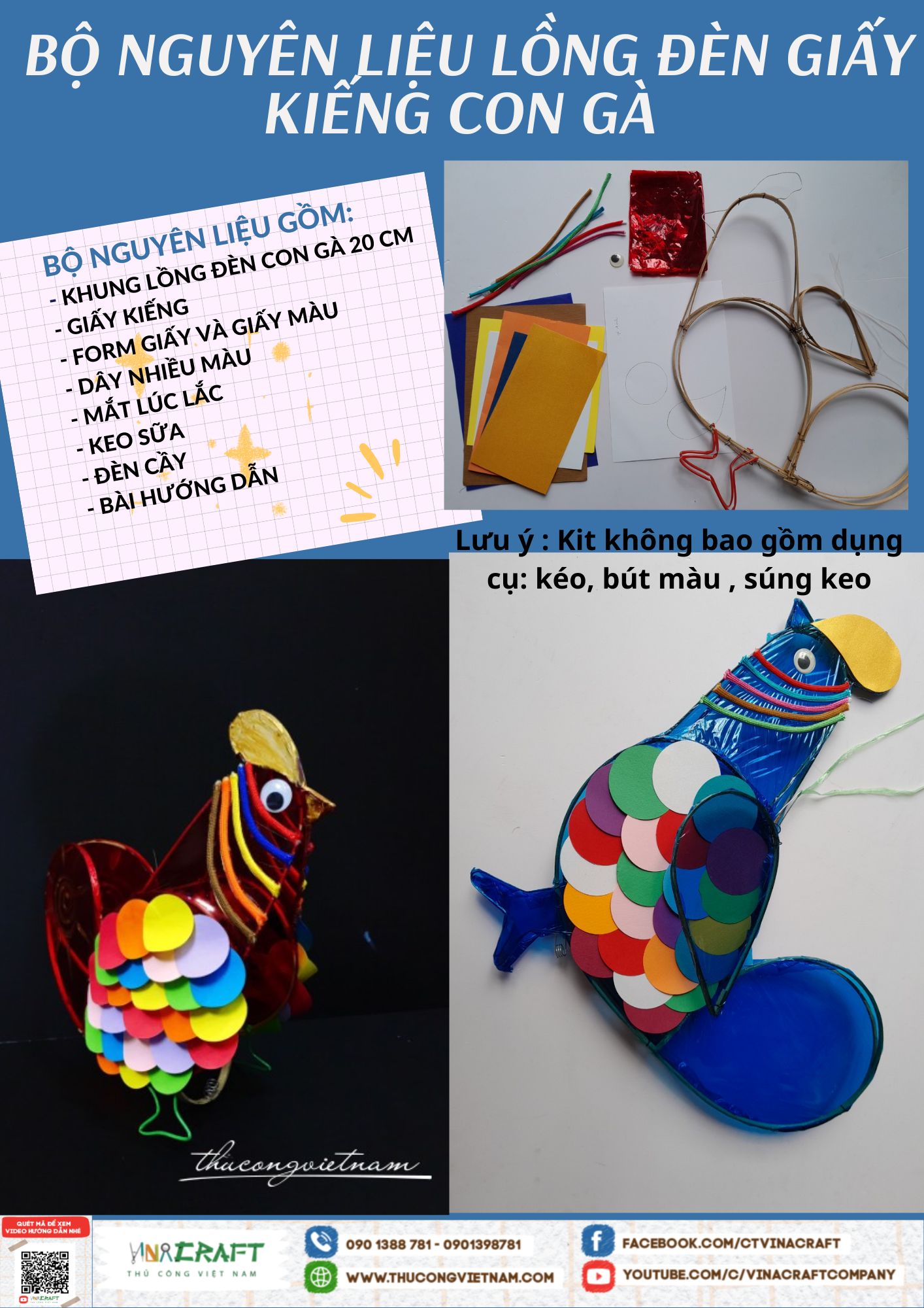 Bộ kit lồng đèn giấy kiếng con gà (20-25cm)