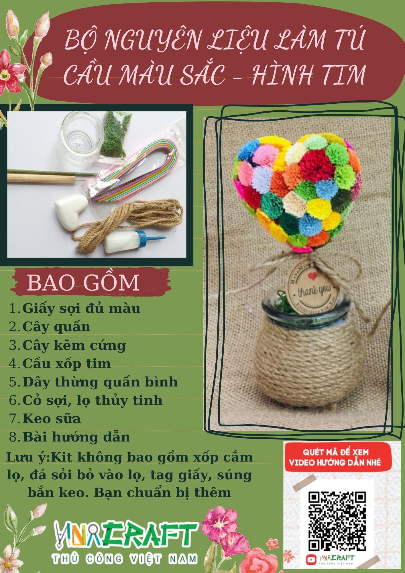 Bộ nguyên liệu làm tú cầu màu sắc- hình trái tim