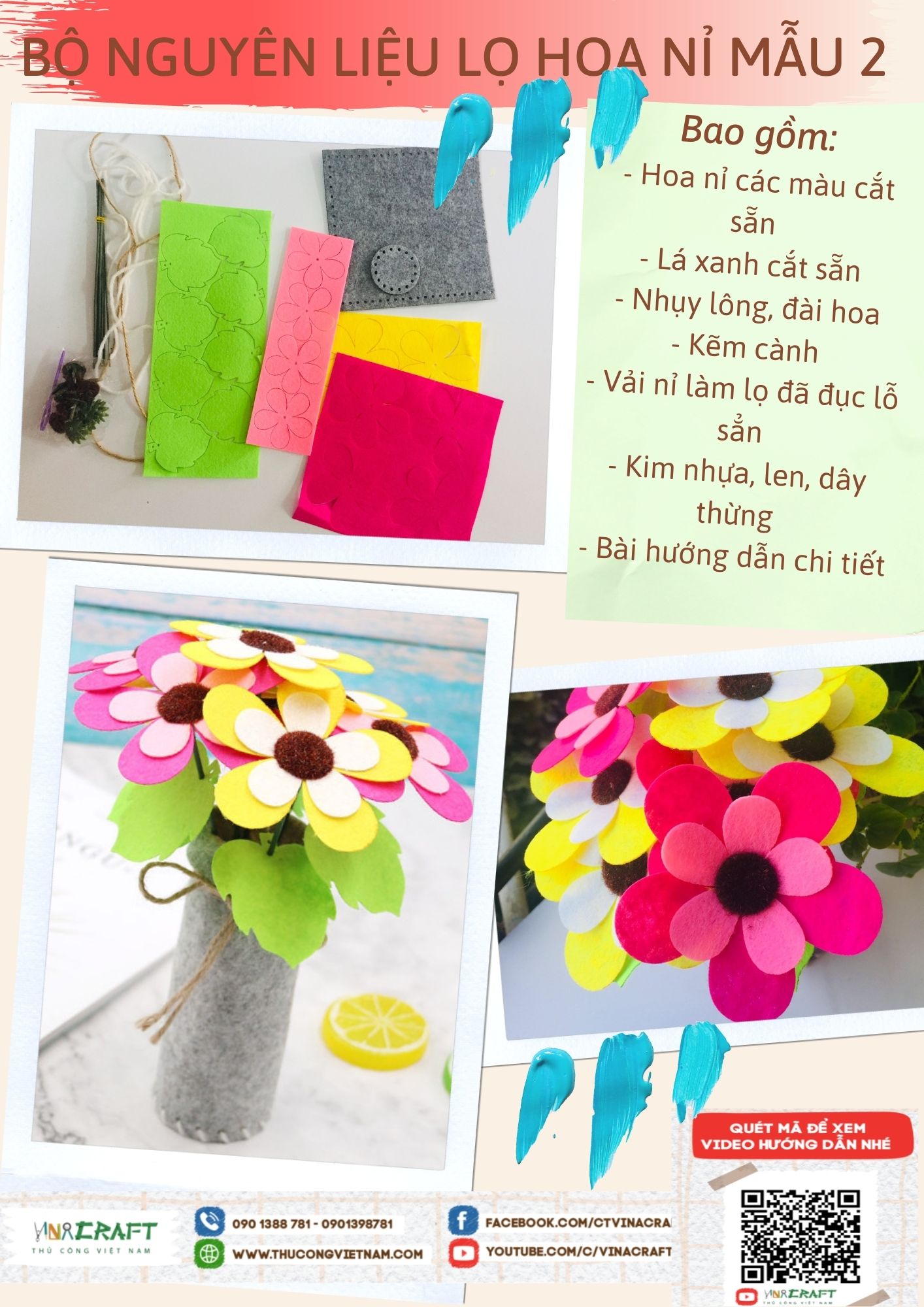 Bộ nguyên liệu lọ hoa nỉ mẫu 2