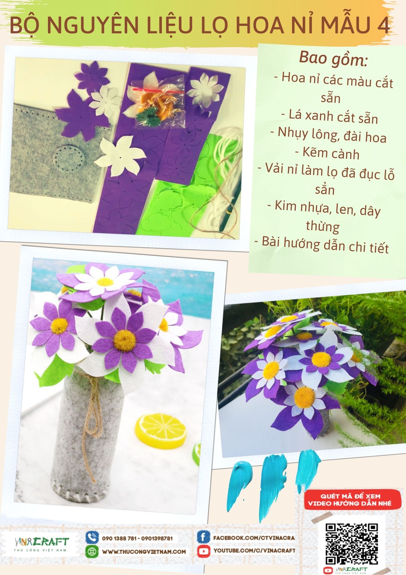 Bộ nguyên liệu lọ hoa nỉ mẫu 4