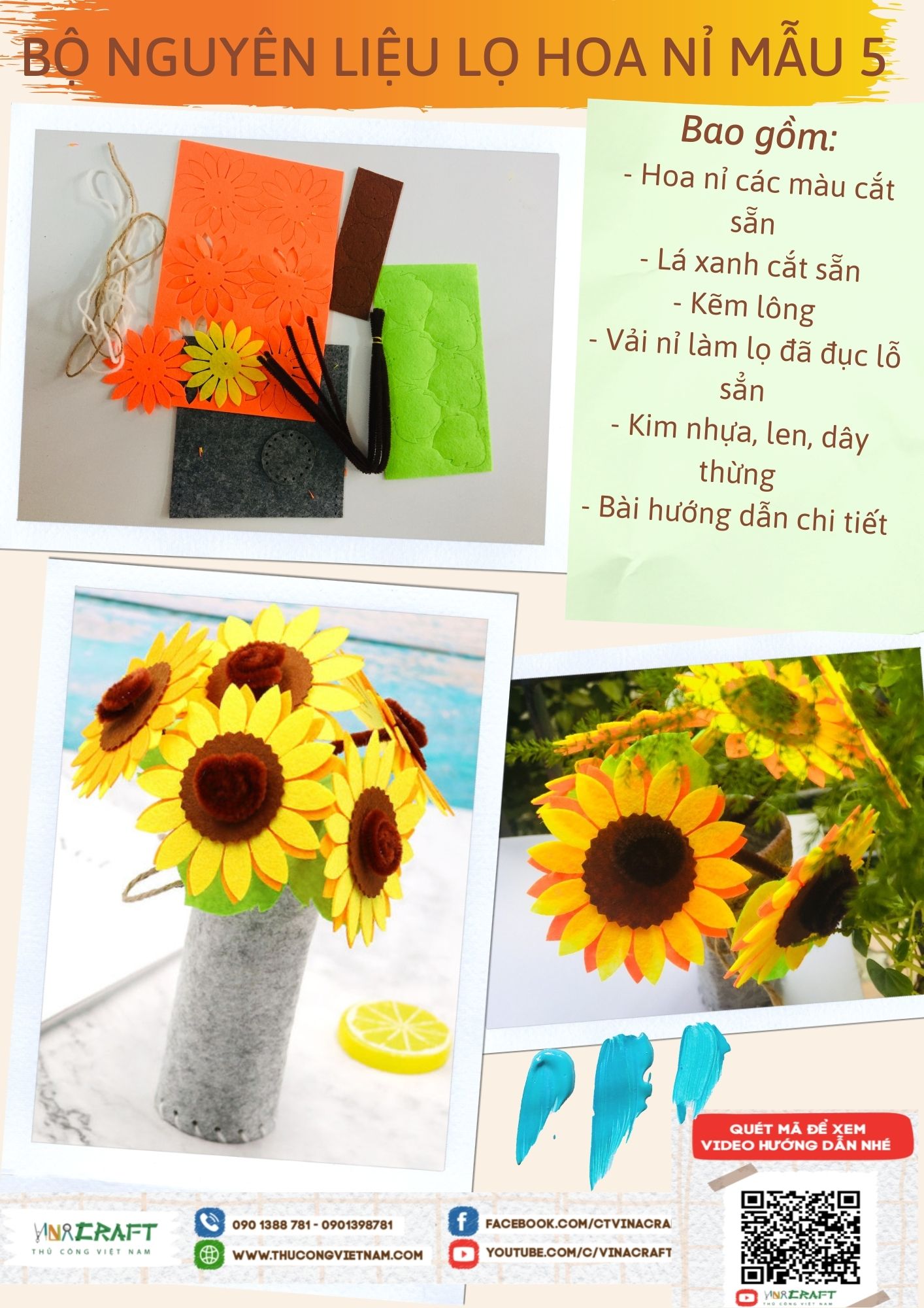 Bộ nguyên liệu lọ hoa nỉ mẫu 5
