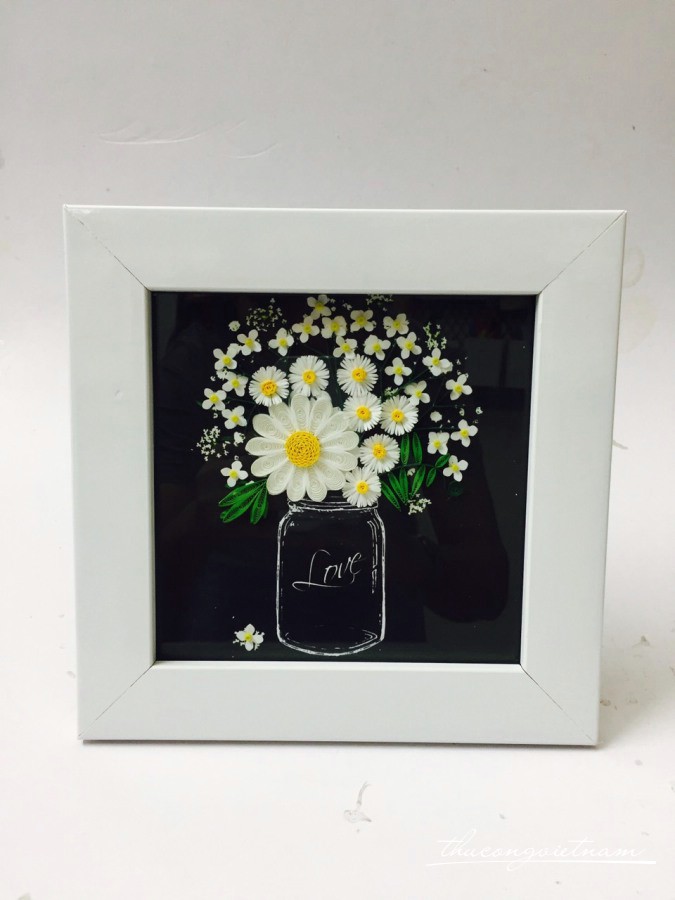 Kit tranh quilling - Lọ hoa Love trắng