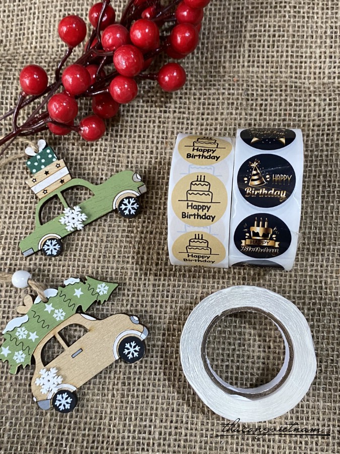 Set 2 cuộn Sticker tròn Happy Birthday
