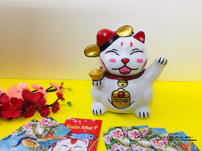 Heo đất Mèo thần tài màu trắng (20*14cm)