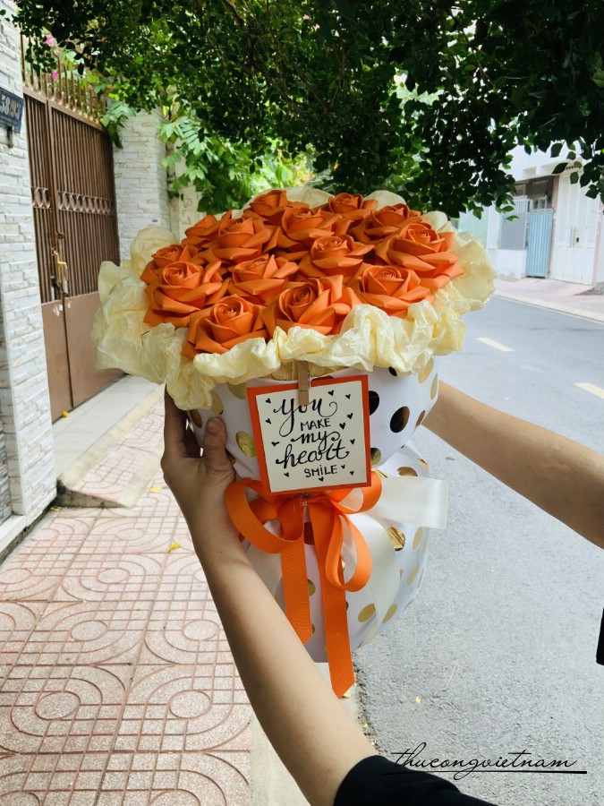 Bó hoa hồng giấy loại đại (30*35cm)- Cam