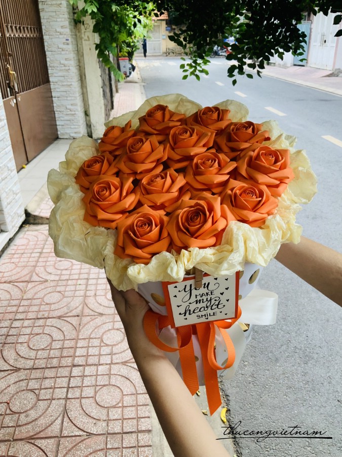 Bó hoa hồng giấy loại đại (30*35cm)- Cam