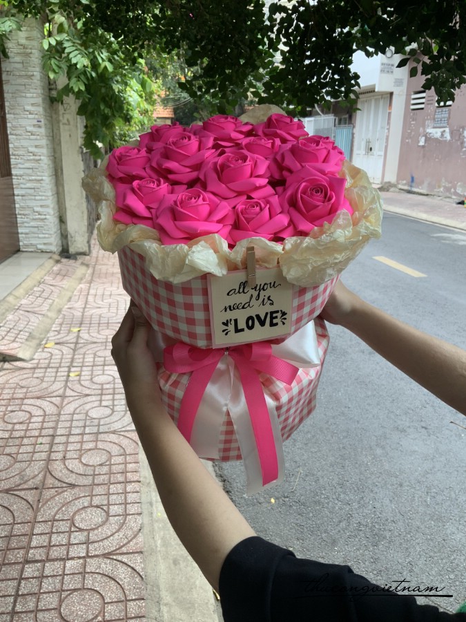Bó hoa hồng giấy loại đại (30*35cm)- Hồng
