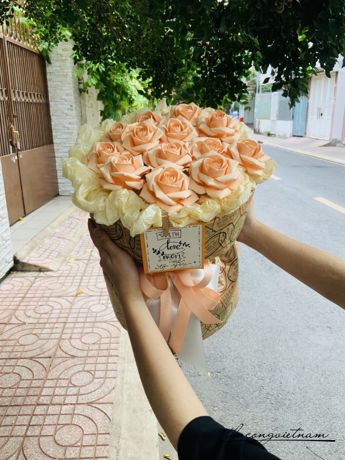 Bó hoa hồng giấy loại đại (30*35cm)- Cam Pastel