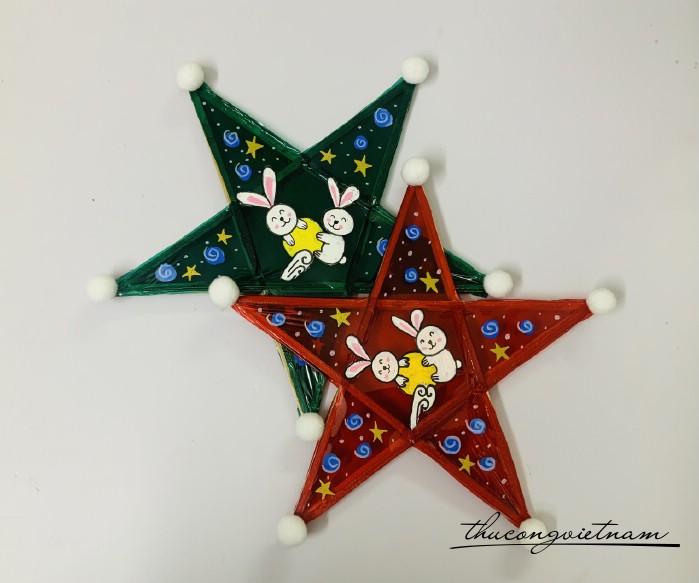 Lồng đèn ngôi sao giấy kiếng - Mẫu thỏ ôm trăng ( 30cm)