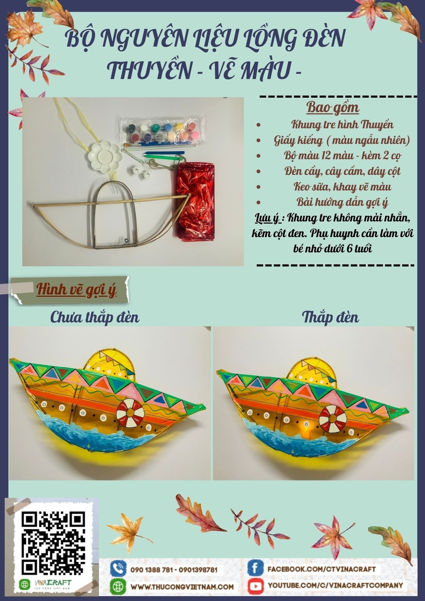 Bộ nguyên liệu lồng đèn ghe vẽ màu ( 30-40cm)