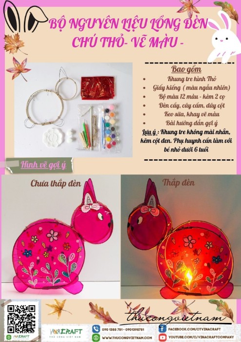 Bộ kit vẽ lồng đèn thú hình thỏ ( 20-30cm)