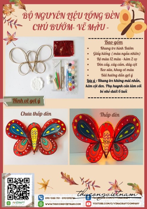 Bộ kit vẽ lồng đèn thú hình bướm ( 20-30cm)