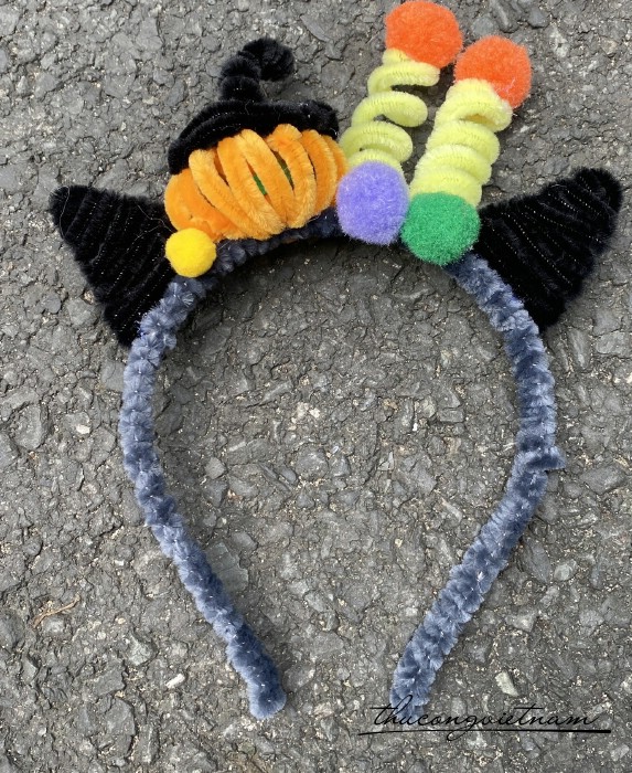 Băng đô kẽm nhung Halloween (17*22cm)- Bí ngô tai mèo