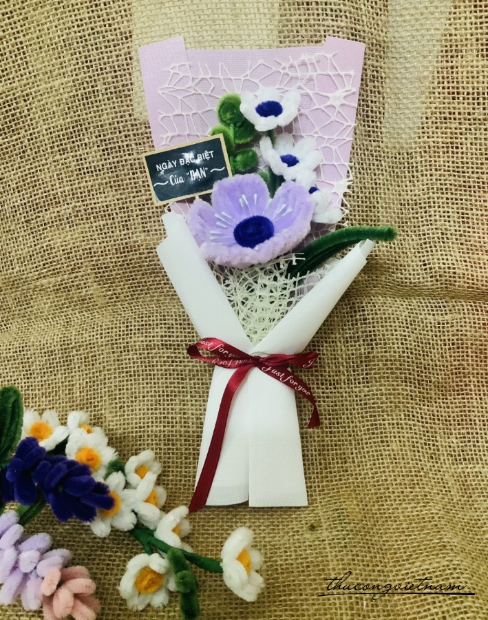Bó hoa kẽm nhung handmade 15*30cm- Tông tím