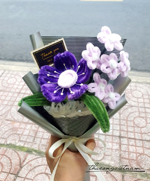 Bó Hoa poppyy Kẽm nhung 15*30cm tông xanh