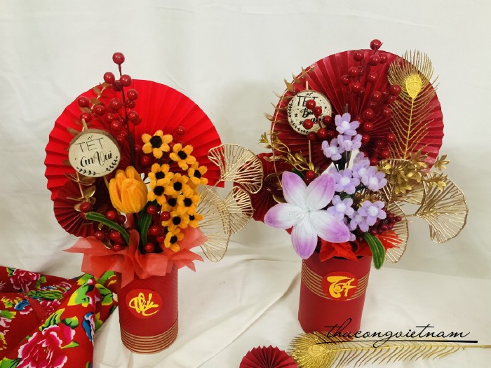 Chậu hoa kẽm nhung trang trí Tết cao cấp tông tím