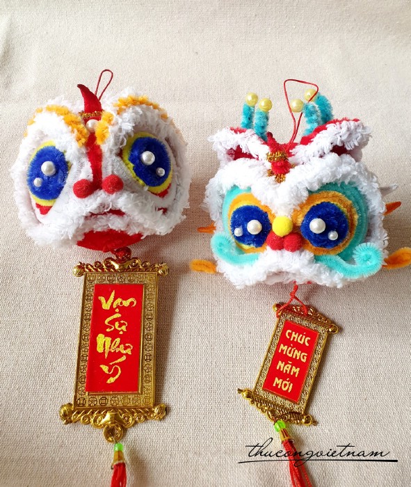 Đầu lân đại làm từ kẽm nhung 10cm