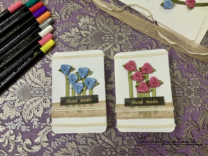 Thiệp hoa hồng vải Handmade 10*15cm màu trắng