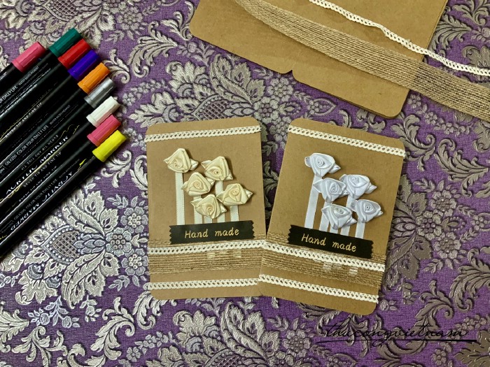 Thiệp hoa hồng vải Handmade 10*15cm màu kraft