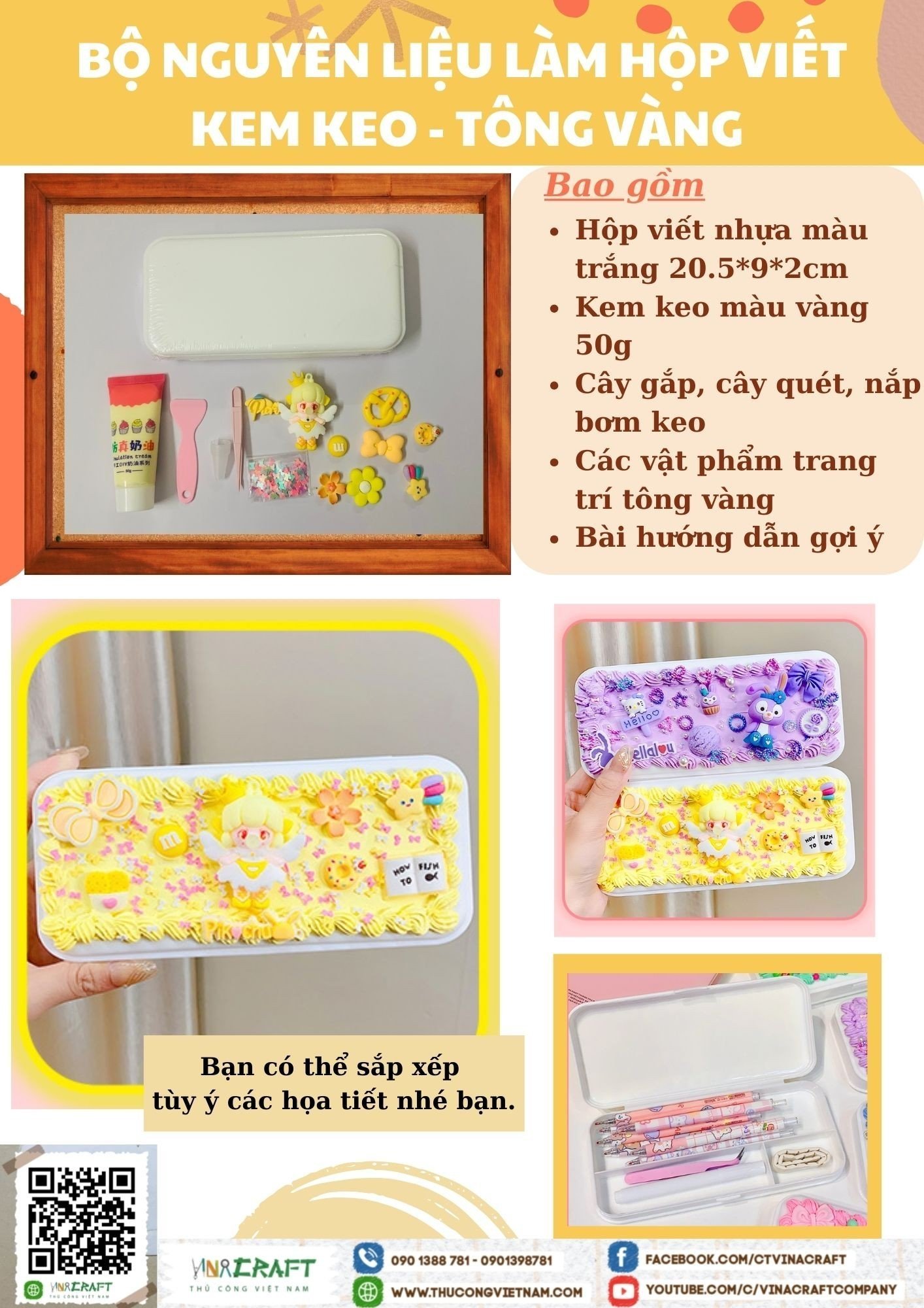 Bộ nguyên liệu làm hộp viết kem keo- Tông vàng 2