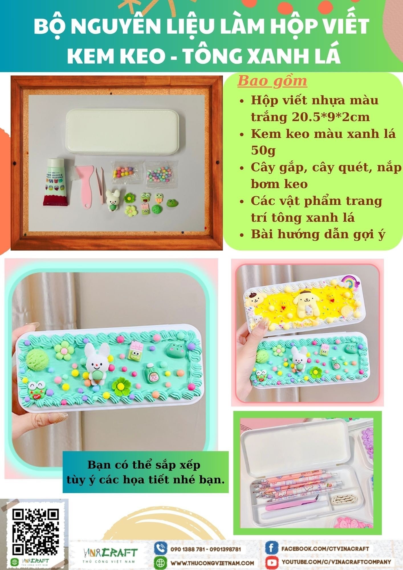 Bộ nguyên liệu làm hộp viết kem keo- Tông xanh lá