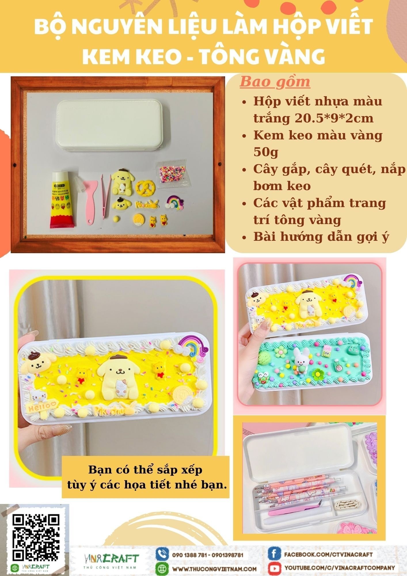 Bộ nguyên liệu làm hộp viết kem keo- Tông vàng 1