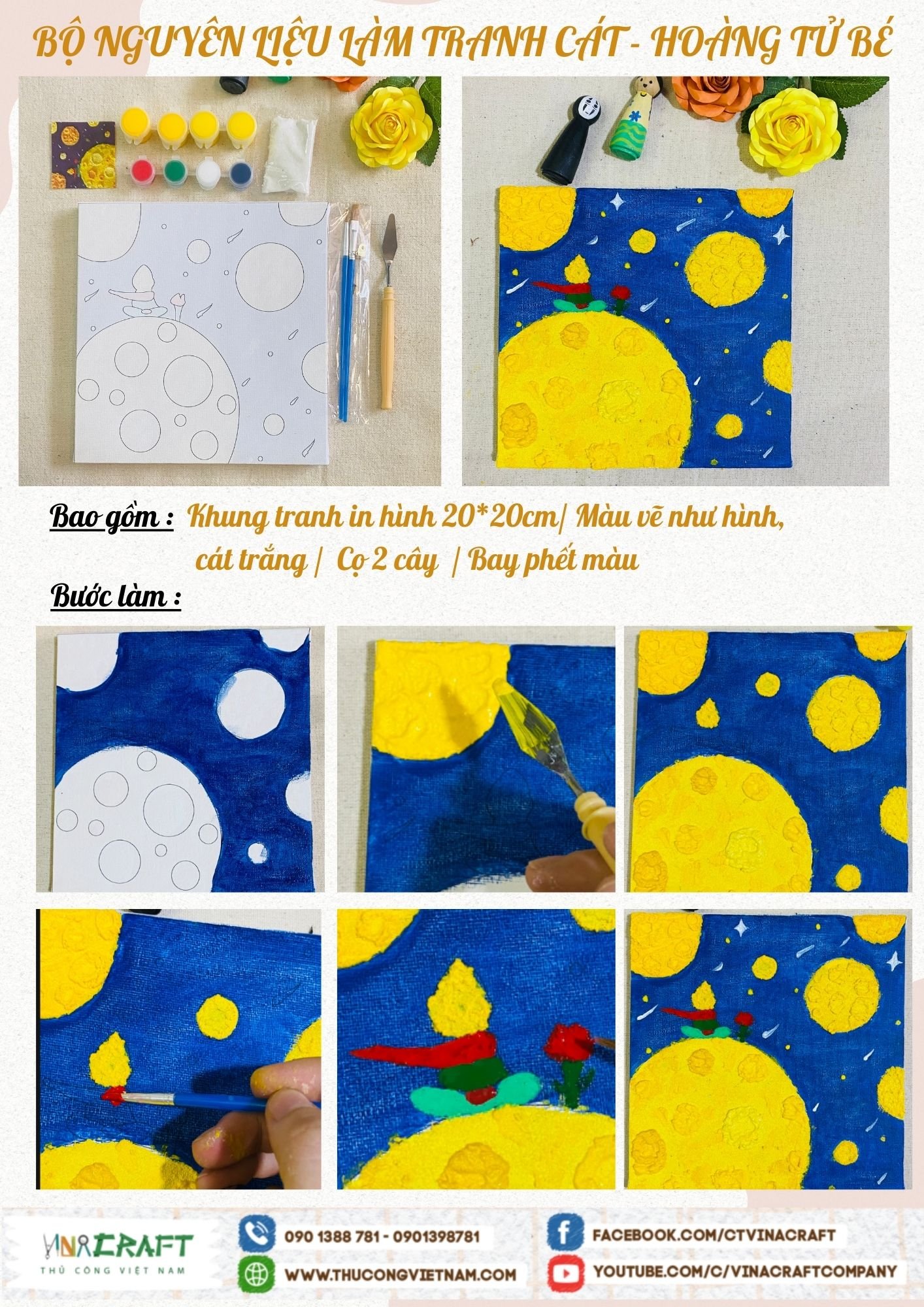 Bộ nguyên liệu làm tranh cát- Hoàng tử bé (20*20cm)