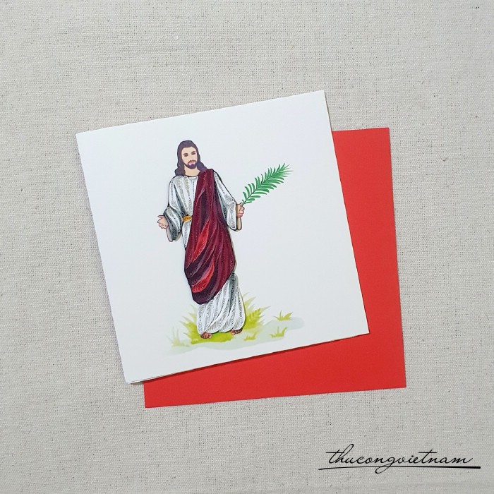 Thiệp quilling Thiên Chúa áo đỏ 15*15cm