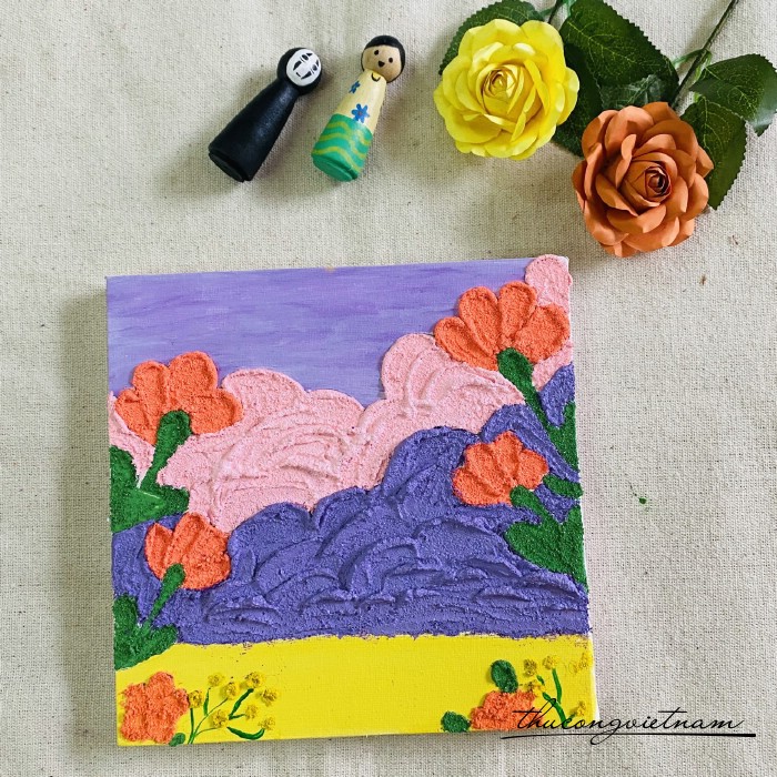 Khung tranh cát đã trang trí - Trời và hoa (20*20cm)