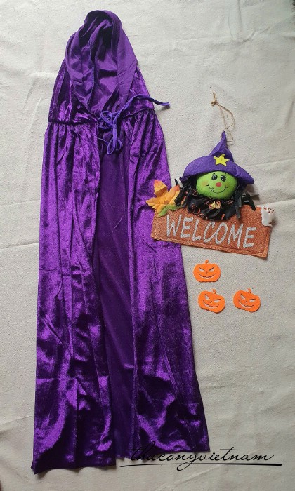 Áo choàng Halloween tím vải nhung trơn
