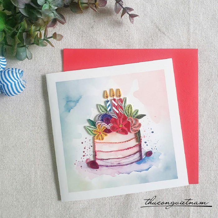 Thiệp quilling bánh sinh nhật