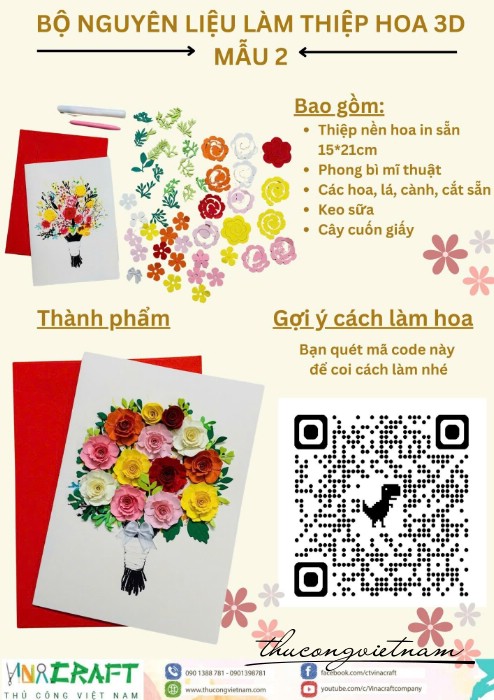 Bộ nguyên liệu làm thiệp hoa 3D- Mẫu 2