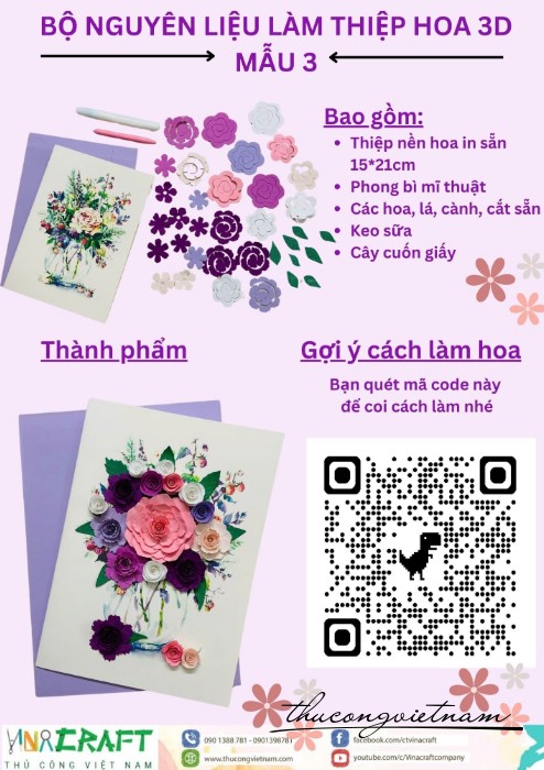 Bộ nguyên liệu làm thiệp hoa 3D- Mẫu 3