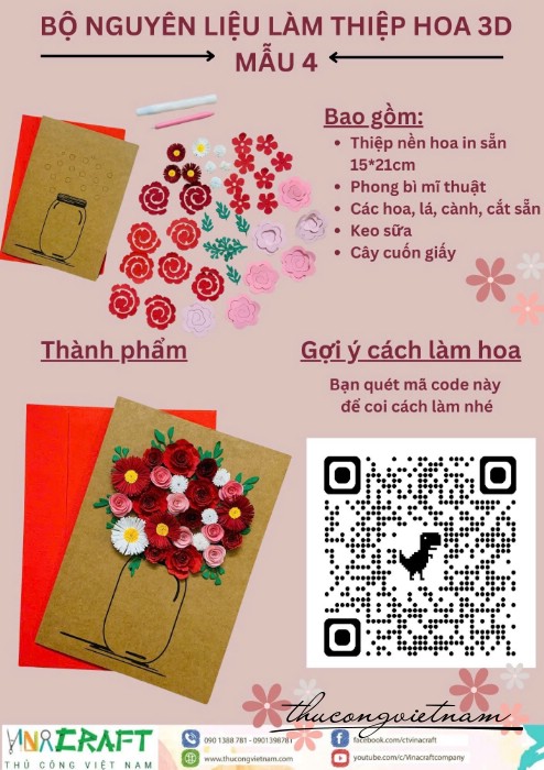 Bộ nguyên liệu làm thiệp hoa 3D- Mẫu 4