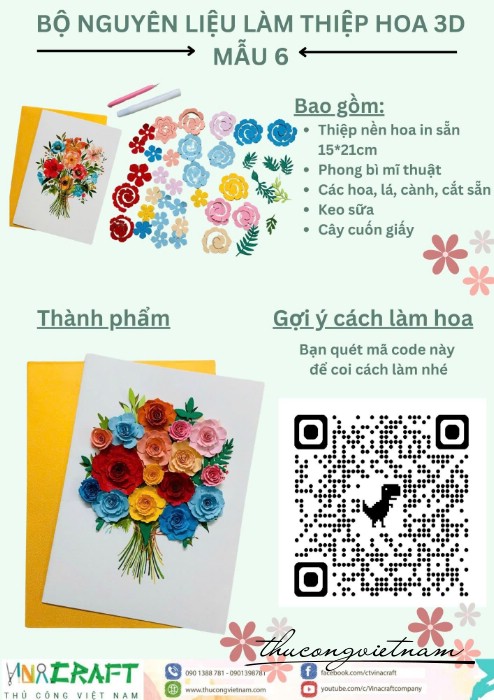 Bộ nguyên liệu làm thiệp hoa 3D- Mẫu 6