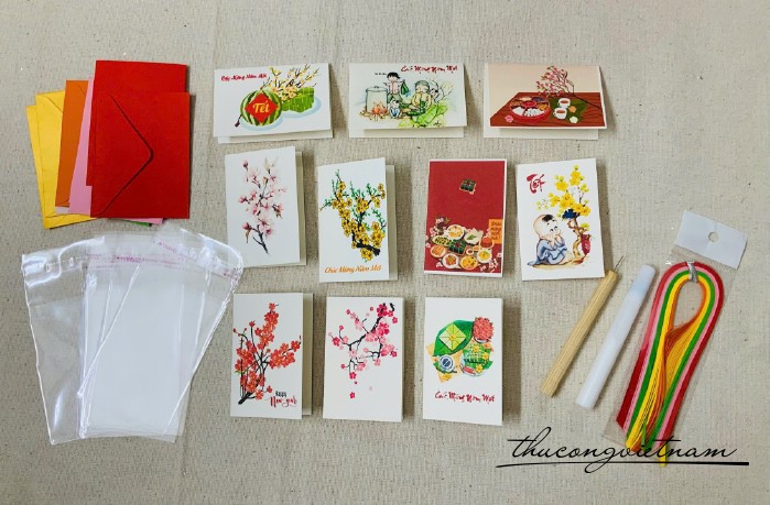Bộ quilling dụng cụ làm 10 thiệp Tết 6*9cm-M3