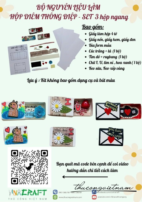 Bộ nguyên liệu làm hộp diêm thông điệp- Set 3 hộp ngang