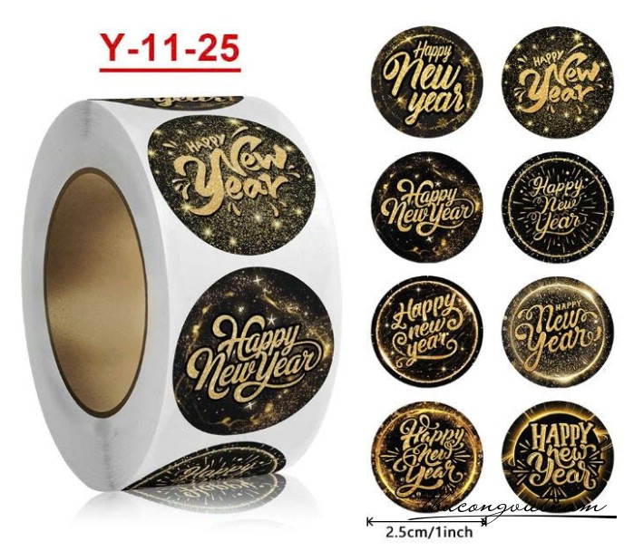 Sticker tròn Tết nhũ ánh kim (500 tem)- Happy New Year